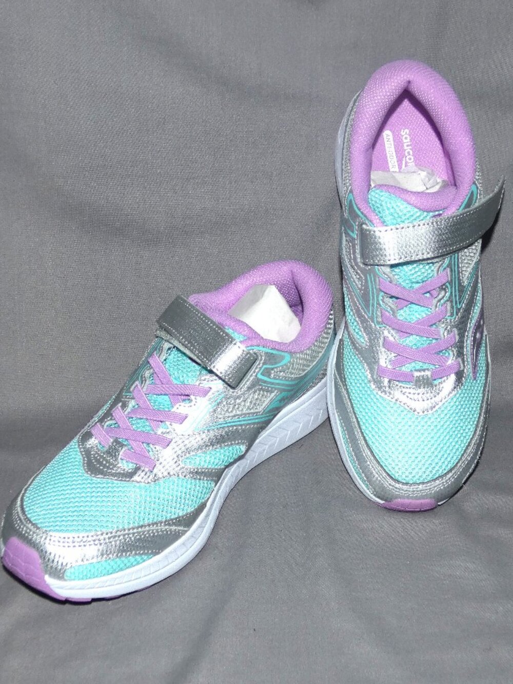 NEW Saucony Athletic Shoes S-Cohesion 12 Teal Silver Purple Girls 7W New in Box